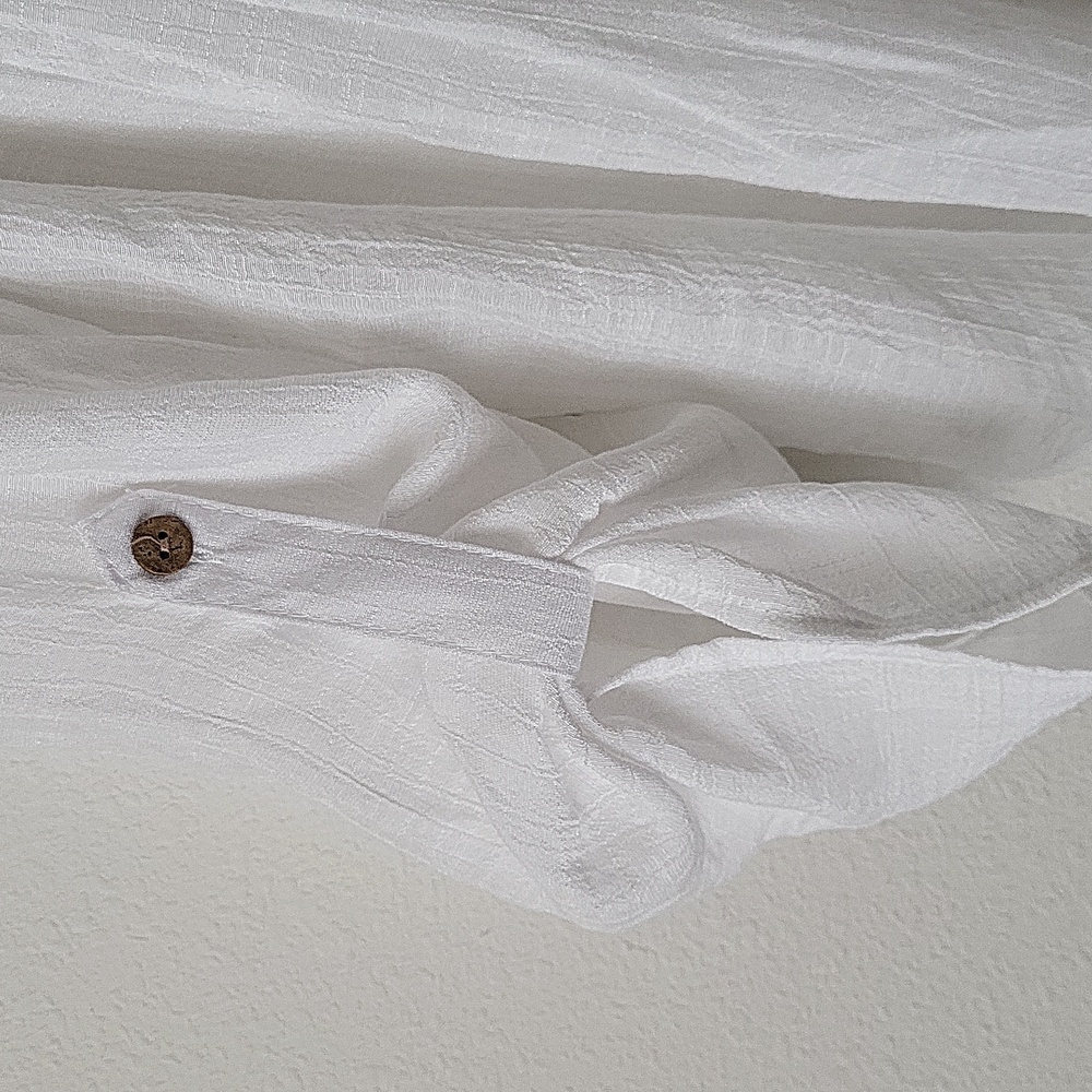 Zac & Rachel White Sheer Gauze Top Blouse Push Up Button Tab Sleeves L - Picture 3 of 8